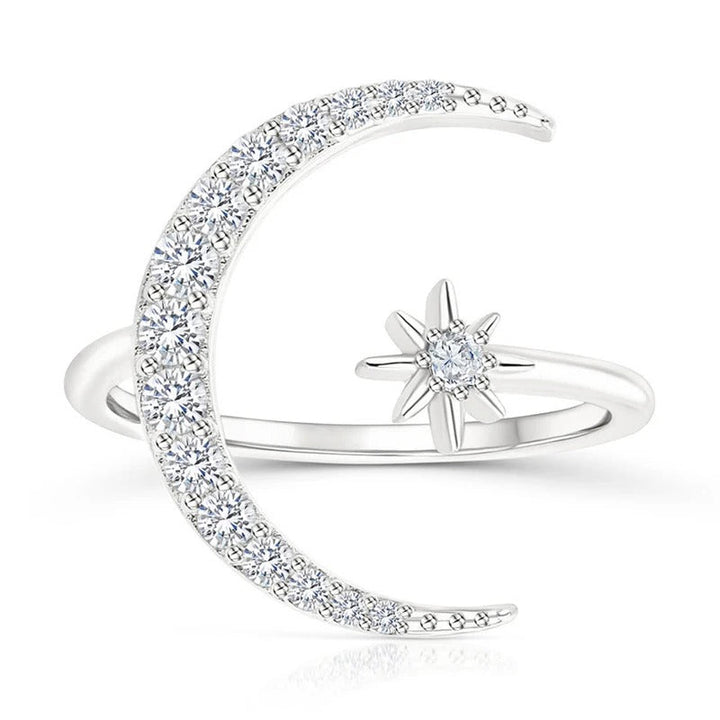 Moon and Stars Ring in Silver