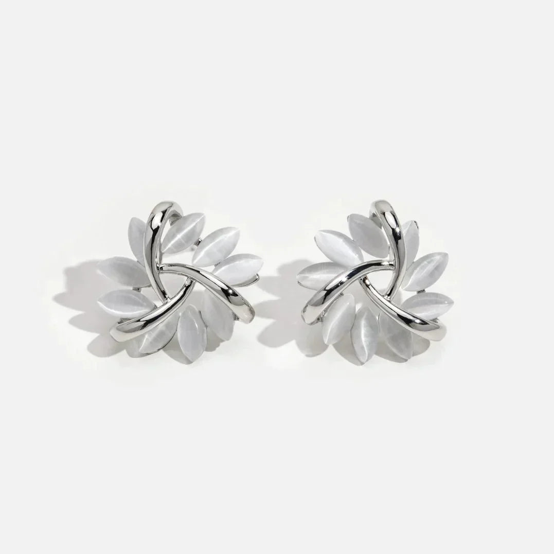 Gold hoop earrings with opal flowers