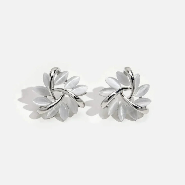 Gold hoop earrings with opal flowers